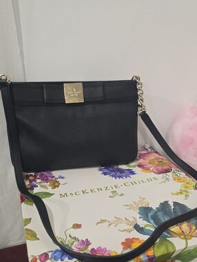 kate spade Black Leather Crossbody with Gold-Tone Plaque